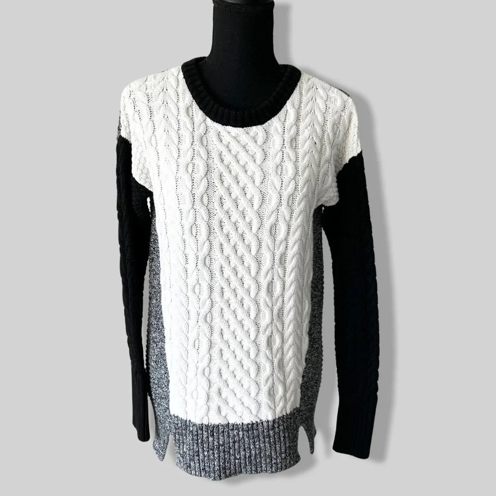 Bianca Nygard Cable Knit  Patchwork Pullover Sweater